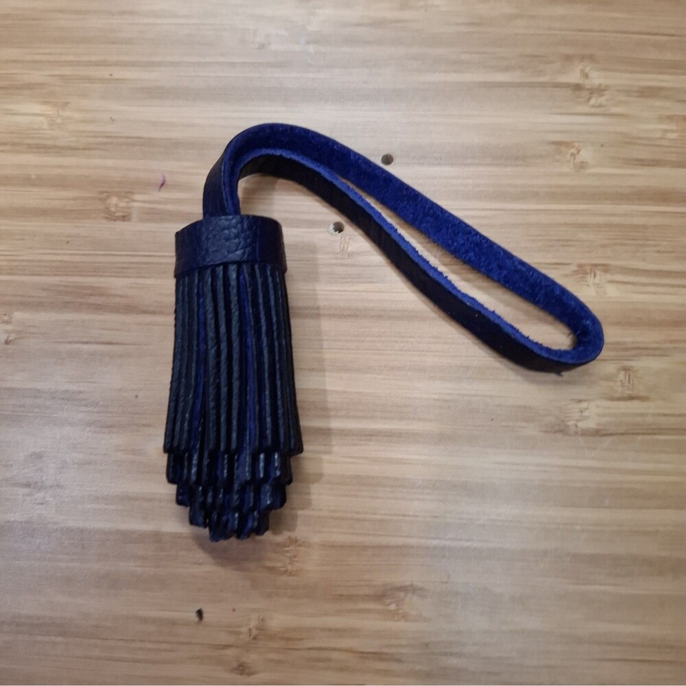 Portland Leather Goods Pom Tassel Blue Indigo Leather Bag Charm Tote Flair